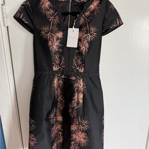 Ted Baker Black Midi Dress with Rose-Gold Firework Print